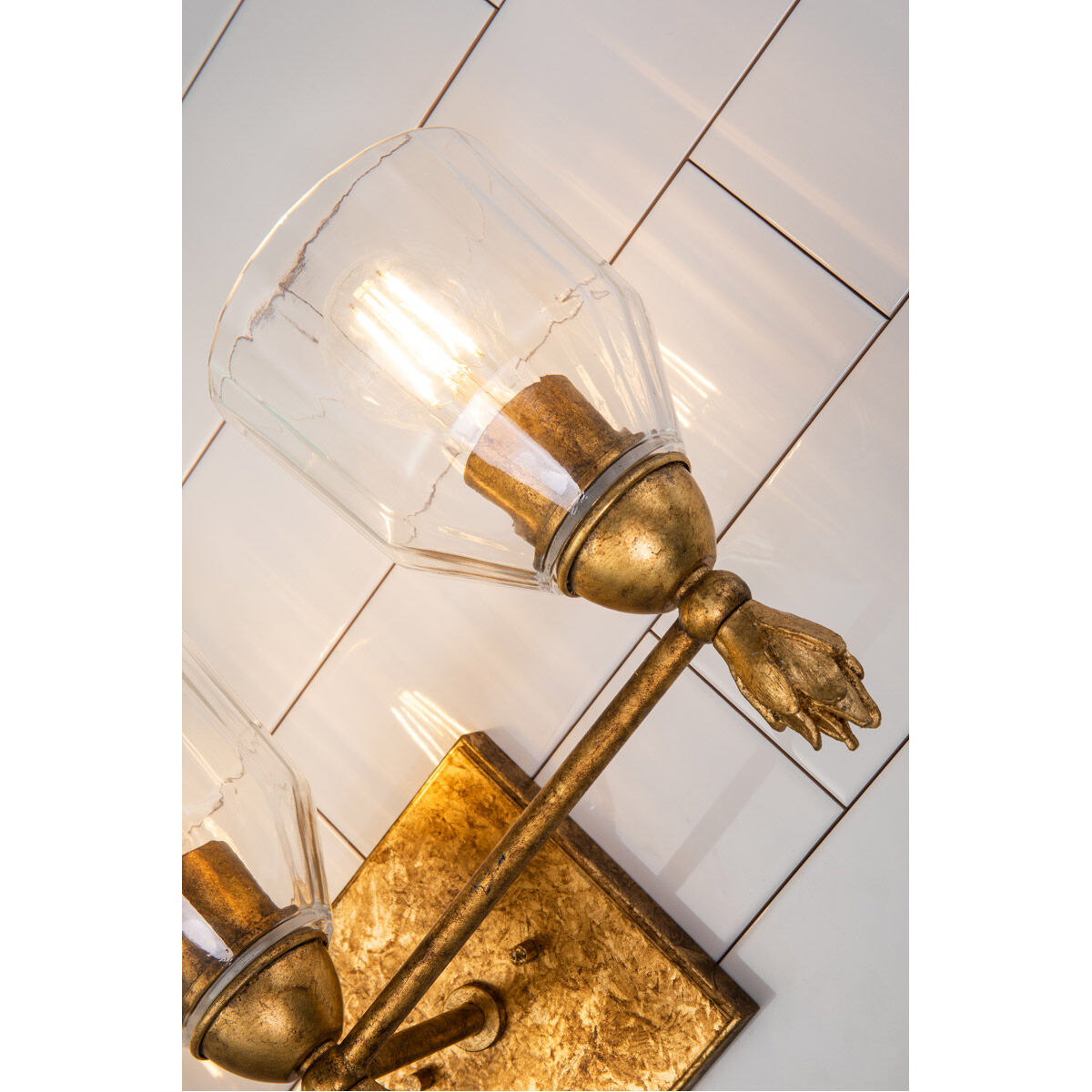 Fun Finial 3 Light 22 inch Gold Leaf with Antique Vanity Light Wall Light